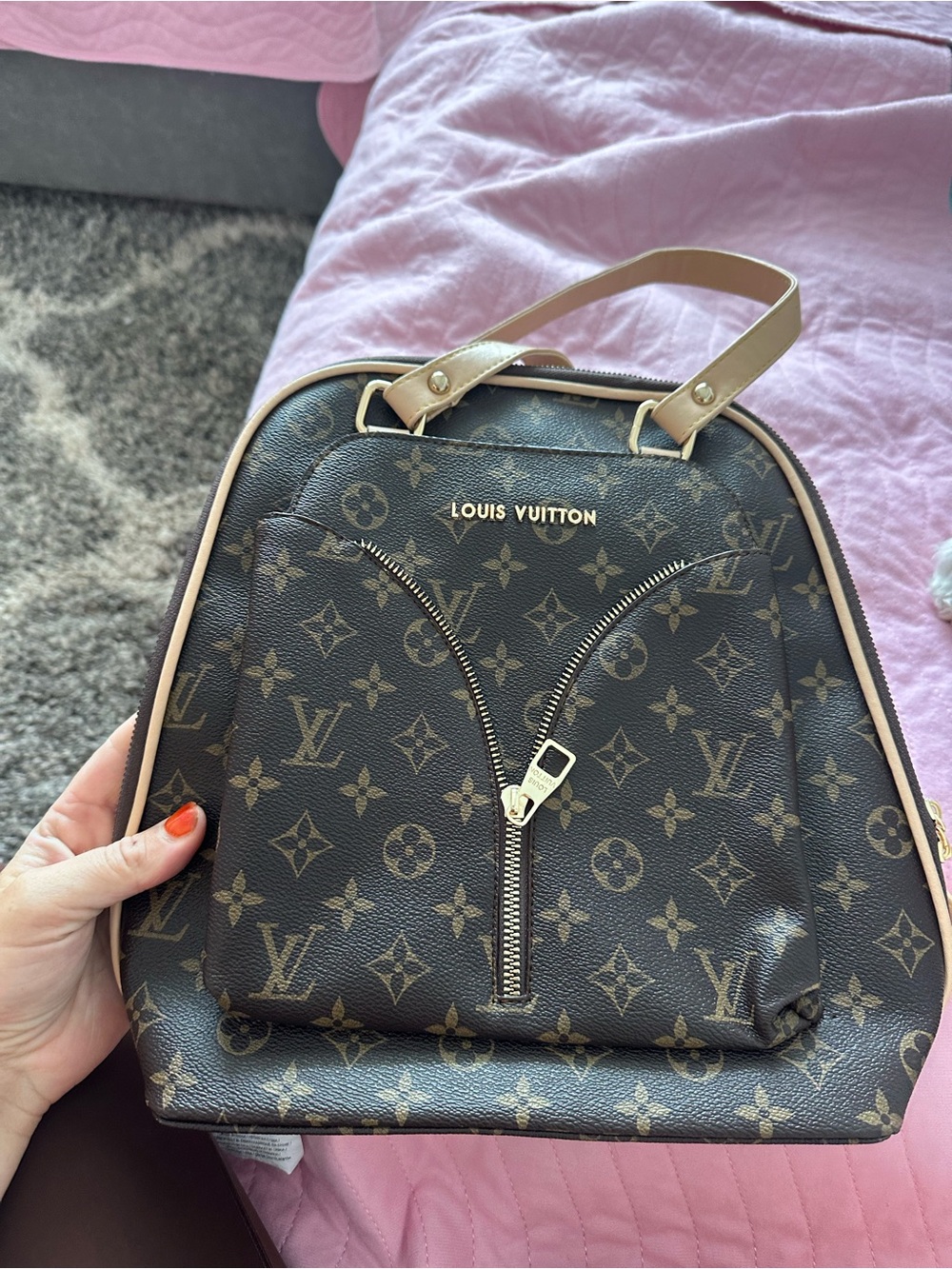 Louis Vuitton Monogram Canvas Backpack with Tan Leather Trim
